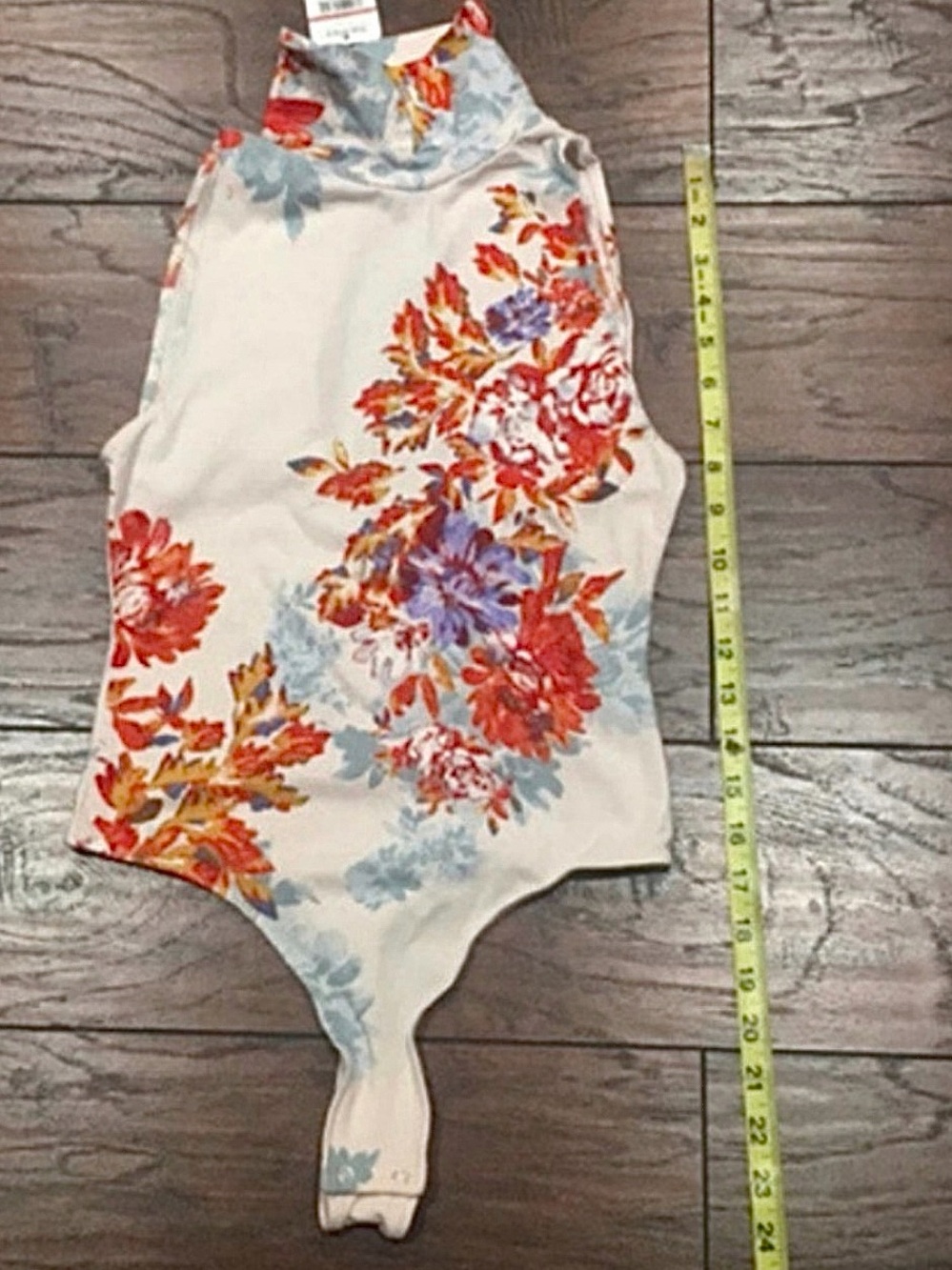 Free People Pixie Ivory Floral Mock Neck Bodysuit XS Boho Keyhole Thong - Picture 6 of 15